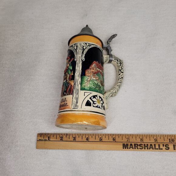 Vintage Pewter Beer Stein Lid West Germany Werner Corzelius Party Drinking Fun - Picture 8 of 16